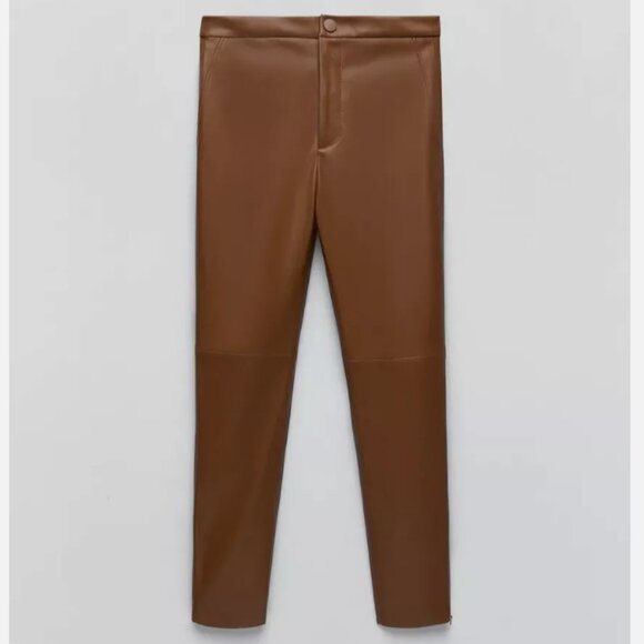 NWT Zara Camel Brown Faux Leather Ankle Pants - Picture 6 of 7